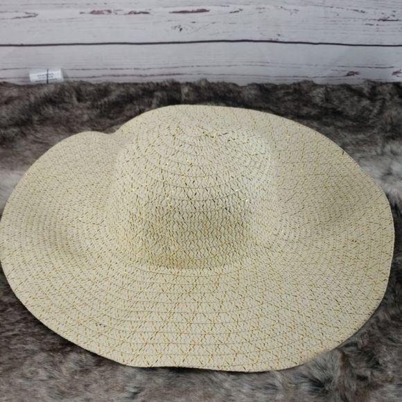 Ladies Floppy Brim Straw brown‎ gold flakes  Sun Hat beach travel - Picture 4 of 5